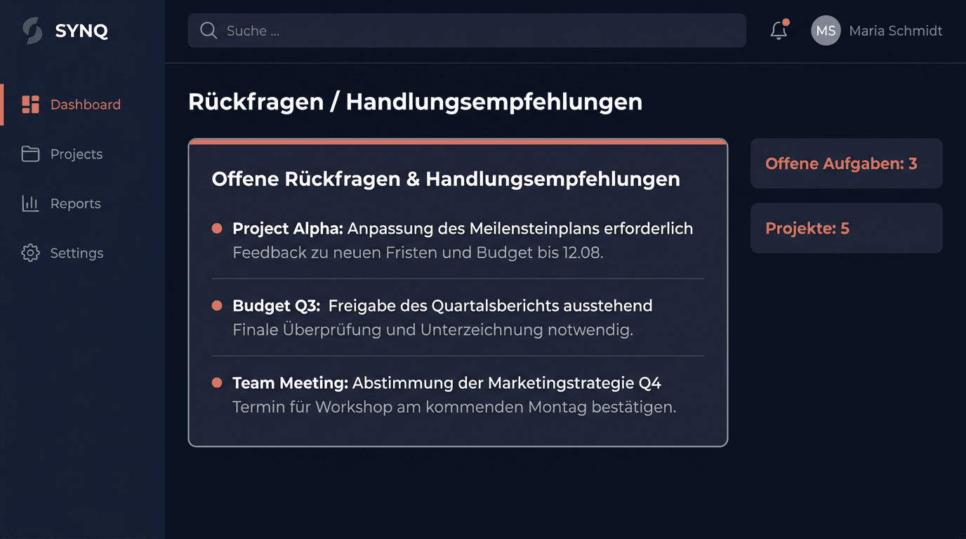 Handlungsempfehlungen – Ansicht